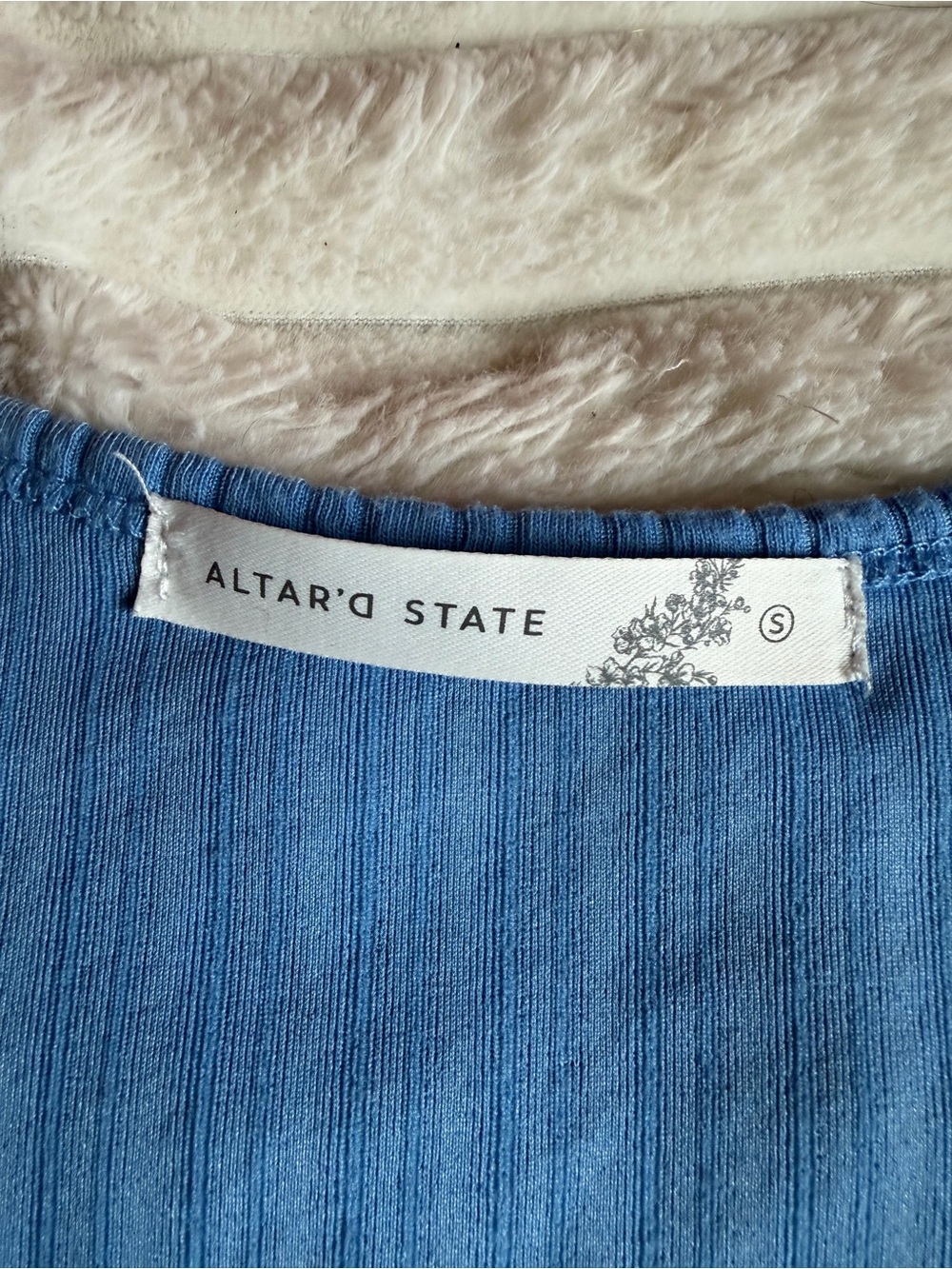 Altar'd State Blue Ribbed Square-Neck Ruffle Crop Top - Picture 2 of 5